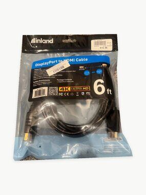 Inland DisplayPort to HDMI Cable 6ft 4K Ultra HD Black NWT